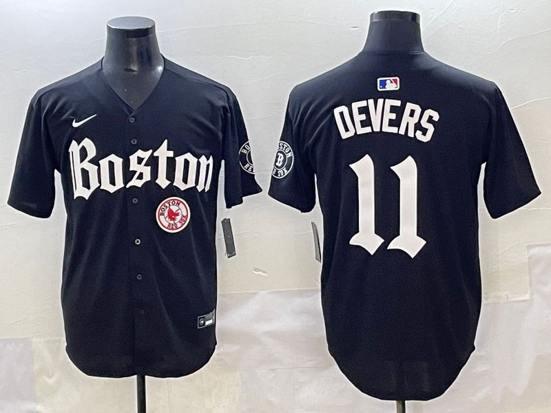 Men 2025 Boston Red Sox 11 Devers Black Five generations Joint Name Nike MLB Jersey style 30